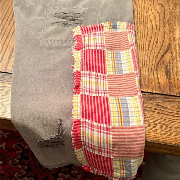 POL Patchwork Distressed Cotton Cropped Pants Boho Lagenlook Size M - Picture 14 of 16